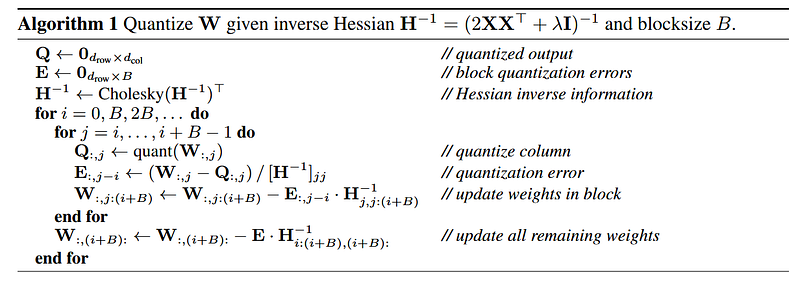 GPTQ algorithm from paper: https://arxiv.org/abs/2210.17323
